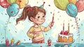 Joyful Watercolor Celebration: Children Sharing Birthday Wishes Over a Colorful Cake.