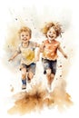 Joyful Watercolor Painting of Little Kids Laughing and Playing. Perfect for Children\'s Books and Illustrations.