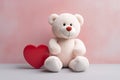 Joyful White Teddy Bear: Sitting and Embracing a Red Heart. AI