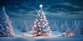 joyful winter celebration with Christmas tree and winter decor creating a festive and cozy atmosphere on the snowy