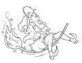 Joyful witch flying on a broomstick