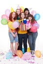 Joyful women with gifts and balloons Royalty Free Stock Photo