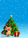 Joyful yellow pig ang fir tree vert Royalty Free Stock Photo