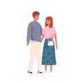 Joyful young couple smiling looking to each other vector flat illustration. Happy man and woman standing together having Royalty Free Stock Photo