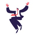 Joyful young man. Active successful businessman jumping in a dark suit with a red tie. Vector illustration of isolated Royalty Free Stock Photo