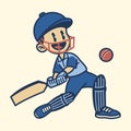 Joyfull Cricket Boy Playing in Vintage Style Royalty Free Stock Photo