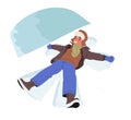 Joyous Boy Lies In Freshly Fallen Snow, Limbs Outstretched, Creating A Snow Angel, Cartoon People Vector Illustration Royalty Free Stock Photo