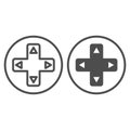 Joystick button with arrows line and glyph icon. Game pad buttons vector illustration isolated on white. Game panel