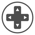Joystick button with arrows solid icon. Game pad buttons vector illustration isolated on white. Game panel glyph style