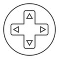Joystick button with arrows thin line icon. Game pad buttons vector illustration isolated on white. Game panel outline