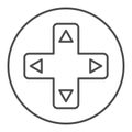 Joystick button with arrows thin line icon. Game pad buttons vector illustration isolated on white. Game panel outline