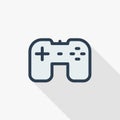 Joystick, gaming thin line flat color icon. Linear vector symbol. Colorful long shadow design.