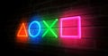 Joystick icons esport video game neon light 3d illustration