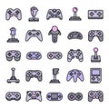 Joystick icons set, outline style