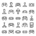 Joystick icons set, outline style