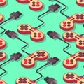 Joystick retro seamless pattern. Gampad Game console 8 bit texture. Retro video game control background