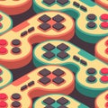 Joystick retro seamless pattern. Gampad Game console 8 bit