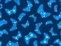Joystick seamless pattern. Game controller for video games. Gamepad for retro game console in 80s - 90s style. Design for