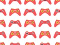 Joystick seamless pattern. Game controller for video games. Gamepad for retro game console in 80s - 90s style. Design for