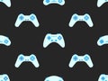 Joystick seamless pattern. Game controller for video games. Gamepad for retro game console in 80s - 90s style. Design for