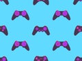Joystick seamless pattern. Game controller for video games. Gamepad for retro game console in 80s - 90s style. Design for