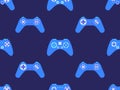 Joystick seamless pattern. Game controller for video games. Gamepad for retro game console in 80s - 90s style. Design for