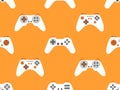 Joystick seamless pattern. Game controller for video games. Gamepad for retro game console in 80s - 90s style. Design for