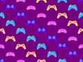 Joystick seamless pattern. Game controller for video games. Gamepad for retro game console in 80s - 90s style. Design for