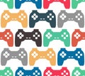 Joystick seamless pattern. Retro gamepad texture. Vintage video