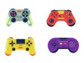 Joystick set. Colorful controllers for video games. Different bright gamepads collection. Wireless entertainment gadgets Royalty Free Stock Photo