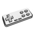 Joystick silhouette consisting of black dots and particles. 3D vector wireframe of a gamepad controller device with a grain