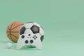 Joystick with sport ball as competition 3D render illustration