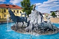 Jozefow, Poland: town centre fountain with animals monument