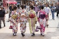 four japanese women in colorful kimono in tokyo japan