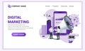 Modern Flat design concept of Digital Marketing with Giant Megaphone and Characters. Can use for web banner, content strategy, inf Royalty Free Stock Photo