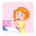 Routine actions - tooth brushing - cute little girl with ginger hair