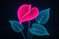 Radiant Neon Anthurium Flower Illustration in Retro Synthwave Digital Art Style Background Royalty Free Stock Photo