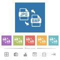JPG BMP file conversion flat white icons in square backgrounds Royalty Free Stock Photo