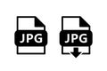 jpg file format black icon, download jpg file sign with arrow, set of two vector symbols Royalty Free Stock Photo