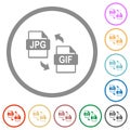 JPG GIF file conversion flat icons with outlines