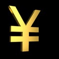 JPY sign. 3d golden yen symbol on black background. 3d rendering