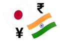 JPYINR forex currency pair vector illustration. Japanese and Indian flag, with Yen and Rupee symbol Royalty Free Stock Photo