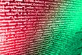 Js and the abstract background. Programming text on dark screen. Source PC website developer. Data optimization. Programmer coding Royalty Free Stock Photo