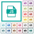 JS file format flat color icons with quadrant frames