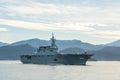 JS Ise, Hyuga-class helicopter destroyer of Japan Maritime Self-Defense Force sails in the Padang harbour Royalty Free Stock Photo