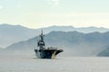 JS Ise, Hyuga-class helicopter destroyer of Japan Maritime Self-Defense Force sails in the Padang harbour Royalty Free Stock Photo