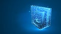 JS, Java Script coding language sign. Device, programming, developing concept. Abstract, digital, wireframe, low poly mesh, vector Royalty Free Stock Photo
