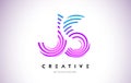 JS Lines Warp Logo Design. Letter Icon Made with Purple Circular