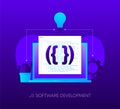 JS Software Development Programming concept on dark gradient background. Laptop with envelope, open window with Royalty Free Stock Photo