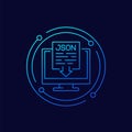 JSON file download icon with computer, line design